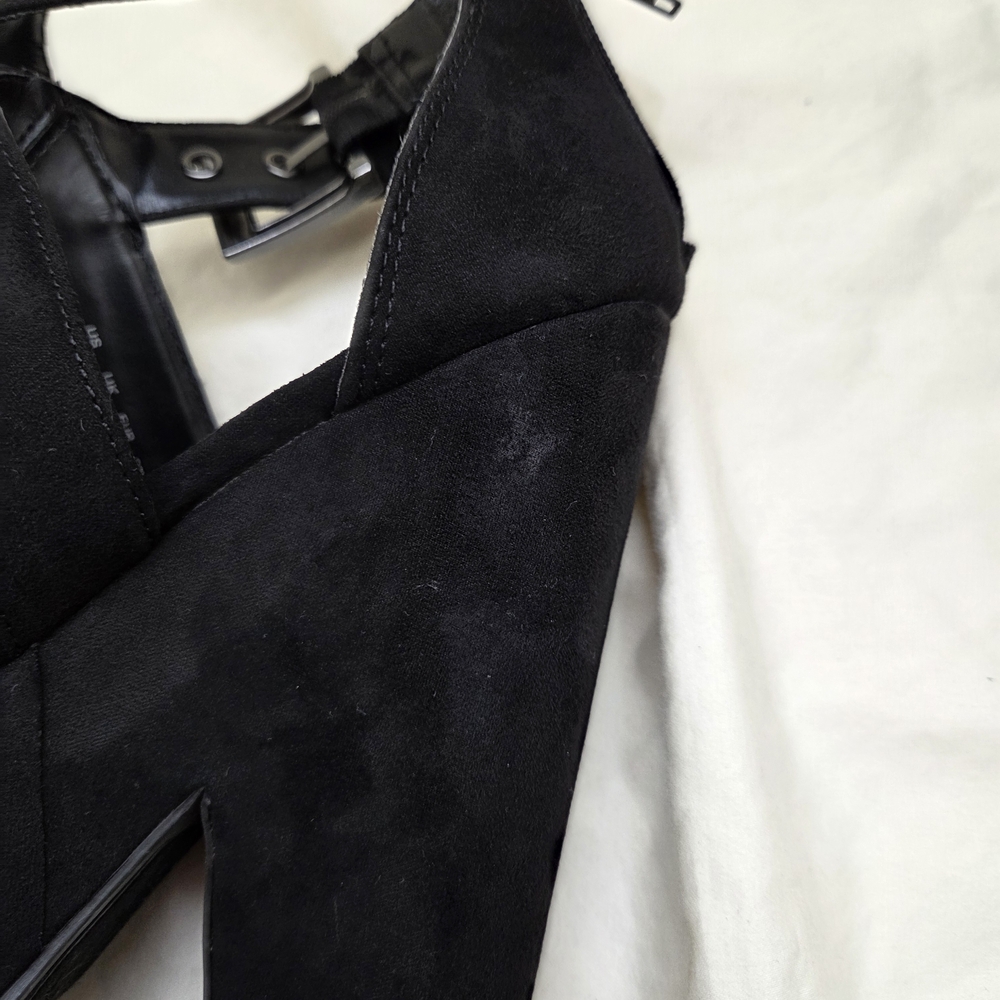 Carlos by Carlos Santana Black Suede Chunky Open Toe Heels | Size 6 | 4” Heel - Picture 13 of 13